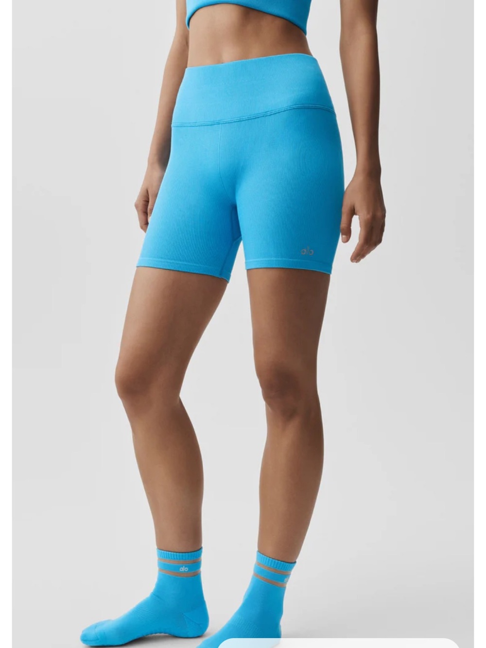 ALO Yoga Ribbed High-Rise Bike Shorts - Bright Turquoise